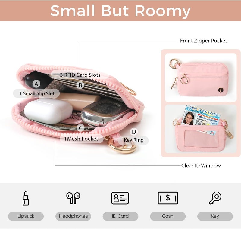 JEEBURYEE Wristlet Keychain Wallets for Women RFID Blocking Credit Card Holder Small Zipper Coin Purse Change Pouch with ID Window and Detachable Wrist Strap Pink - Image 3